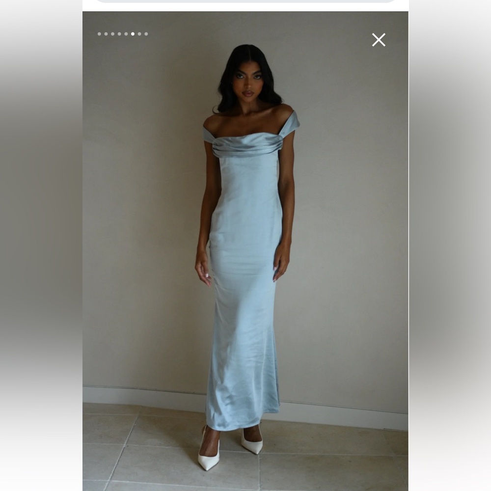 Meshki Lacey Backless Satin Maxi Dress - Ice Blue